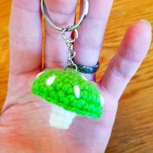 NEW handmade lime green mushroom keychain!
